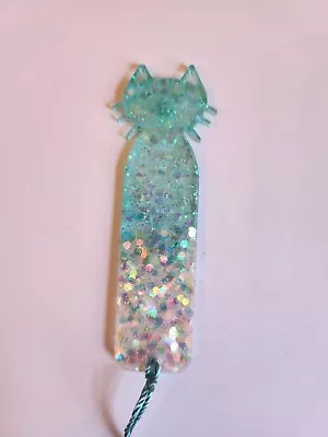 Cat Sparkle Resin Bookmark With Tassel Aqua And Pink • £3.50