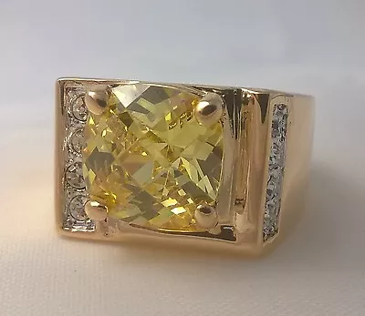 G-Filled Men's 18ct Yellow Gold Ring Simulated Diamond Citrine Glistening Gent's • $120