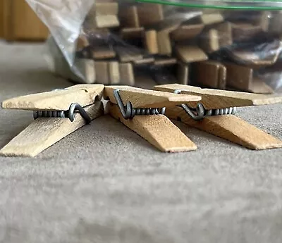 Vintage Sturdy Clothes Pins Lot Of 30 Wood Retro Crafts Clothespins Laundry Pegs • $15