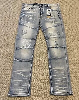 NWT Men’s LR Scoop BMD80 Lt Blue Distressed Rip Moto Skinny Jeans ALL SIZES • $19.99