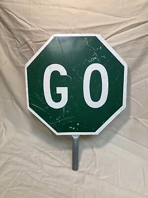 Vintage Handheld Crossing Guard Sign Two Sided Stop / Go Nascar Flagger. • $49.99