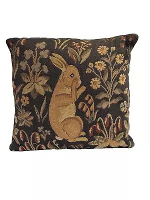 Medieval Style Standing Rabbit French Tapestry Green Multi Throw Pillow Cushion • $39.99