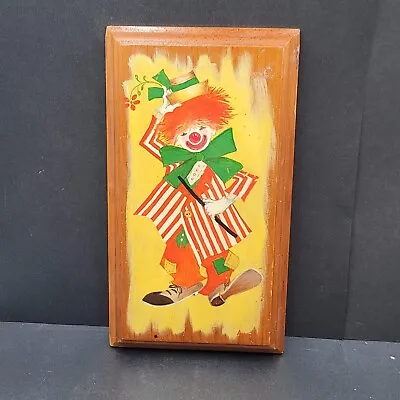 Vintage Original Clown Painting On Wood Folk Art 9 3/4 X5 3/8  • $40