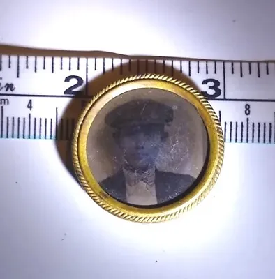 TIN TYPE Antique PHOTO PIN/BROOCH MEMENTO Mourning JewelryBrass C Clasp • $28.49