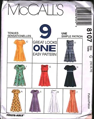 8107 Vintage McCalls SEWING Pattern Misses 1990s Princess Seamed Dress UNCUT OOP • $5.59