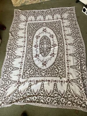 £18 • Buy Vintage Cotton Lace Tablecloth Floral Large Size 6’8” X 4’6” Approx 100yr Old