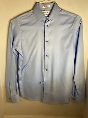 Calvin Klein Long Sleeve Dress Shirt With Buttoned Cuffs Powder Blue Size 14 • £9.54