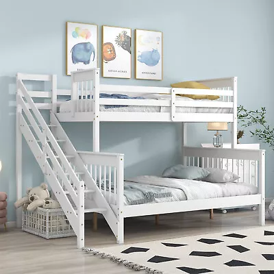 £359.99 • Buy Triple Wooden Bunk Beds Kids Bed 3ft 4ft6 Double Solid Pine Wood Bed Frame White