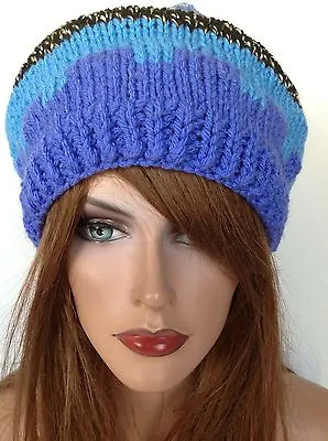 Hand Knit Hat Beanie Beret Slouch Designer Fashion Blue Black  Beige  • $35.10