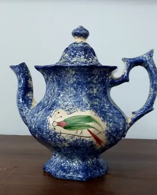 Vintage Blue Spatterware Teapot 1960s Mary Weaver With Bird Staffordshire Style • $10.99