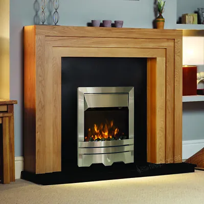 Electric Oak Wood Surround Silver Black Modern Led Fire Fireplace Suite 48  • £643