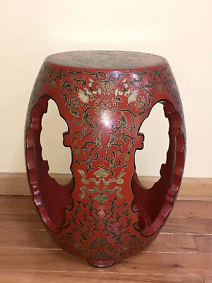 $195 • Buy CHINESE PROC Beijing JINLONG Gold Inlaid Red Lacquer Barrel Garden Stool