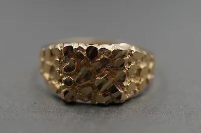 14K Solid Yellow Gold 11.3MM Diamond Cut Nugget Men Women Band Ring. Size 9.75 • $235