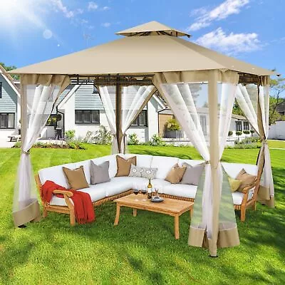 Gazebo 10x10 Outdoor Canopy Backyard Patio Tent Double Roof W/ Mosquito Netting • $166.99