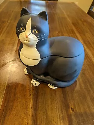 Vintage  Sakura Warren Kimble Hand Painted Tuxedo Black Cat Cookie Jar Canister  • $10