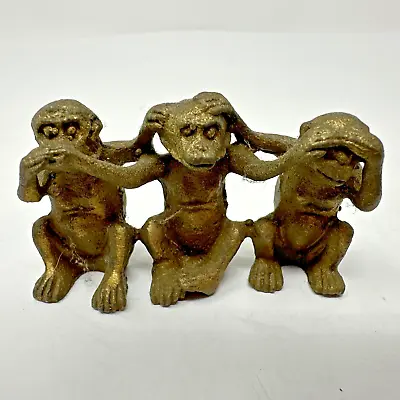 Vintage SOLID BRASS  SEE NO EVIL~HEAR NO EVIL~SPEAK NO EVIL  3 MONKEYS Figurine • $12.88