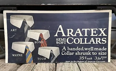 Early Vintage Arrow Aratex Collars Trolley Train Car Card Stock Advertising Sign • $275