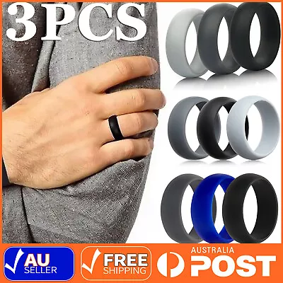 Silicone Rubber Wedding Ring Bands Flexible Comfortable Safe Work Sport Gym 3PCS • $5.96