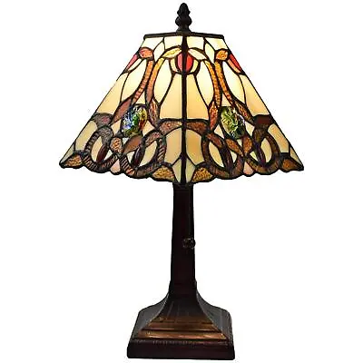 16-inch Tiffany Style Stained Glass Mini Floral Mission Accent Table Lamp • $109.77