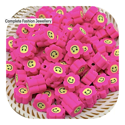 £1.99 • Buy 20 Hot Pink Coloured Sun Flower Smiley Face Polymer Clay Beads /Jewellery Making