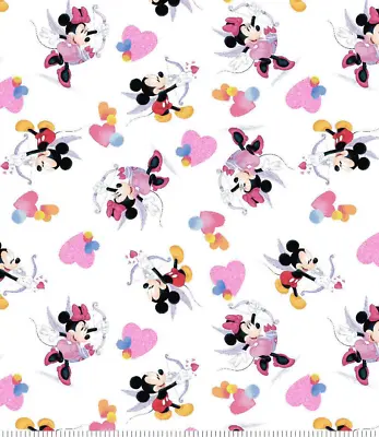 Mickey Minnie Mouse Valentine Hearts Glitter Cotton Fabric Yd Free Shipping US • $13.25