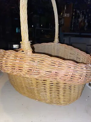 LARGE 16”Vintage Hand Woven WATERFALL Gathering Harvest Basket With Handle ~RARE • $65