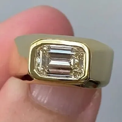 2.50 CTW Emerald Cut DEF Moissanite Men's Engagement Ring 14k Yellow Gold Plated • $208.79