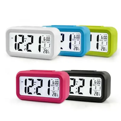 Digital Bedside LED Snooze Alarm Clock Time Temperature Day/Night Mode Clock • £6.99