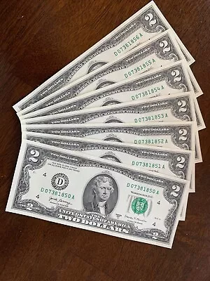 ⭐  Seven Pack  Uncirculated/Sequential 2017 Two Dollar Bills • $19.95