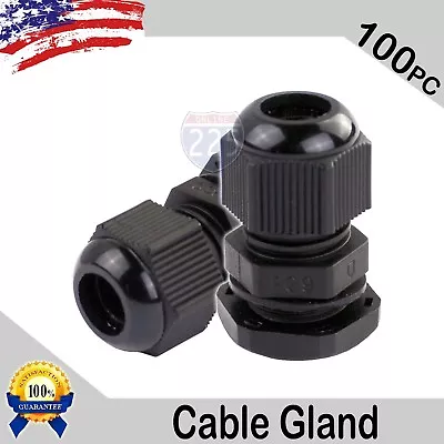 100 Pcs PG9 Black Nylon Waterproof Cable Gland 4-8mm Dia. W/ Lock-Nut & Gasket • $32.50