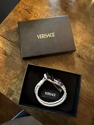 Versace Medusa Braided Leather Bracelet Gray • $200