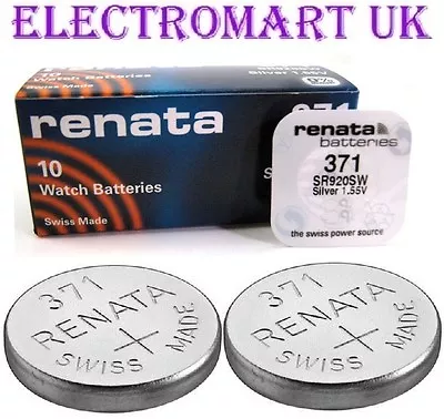 2 X Renata 371 Sr920sw Silver Oxide Swiss Made Watch Batteries 1.55v • £2.90