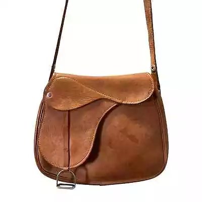  Equestrian  Made In England Vintage Saddle Brown Leather Shoulder Bag RARE FIND • $95