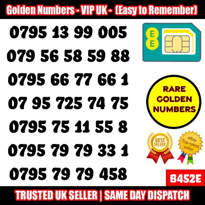 Gold Easy Mobile Number Memorable Platinum Vip Uk Pay As You Go Sim Lot - B452e • £19.95