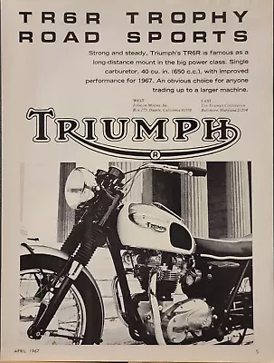 1967 Triumph TR6R Trophy Motorcycle Print Ad • $7.99