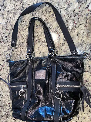 Coach Poppy Patent Spotlight Glam Pocket Tote Shoulder Bag Black 13835 • $22