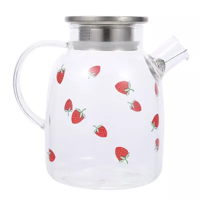  Strawberry Cold Brew Teapot Metal Cups For Drinking Glass Water Pitcher Kettle • £49.35