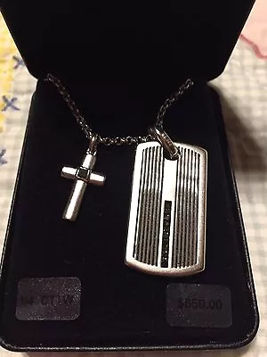 Genuine Black Diamond Sterling Silver Cross Pendant And Necklace Mens New $650  • $198