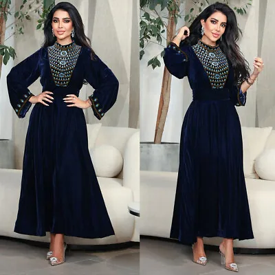 Dubai Kaftan Elegant Women Velvet Long Dress Abaya Muslim Robe Party Gown Prom • $44.25