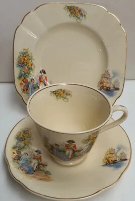 $85 • Buy Vintage J&G Meakin Sunshine Ware Nelson Pattern Tea Trio 1912-39 Made In England