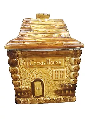 Vintage Cookie Jar Log Cabin Cookie House Retro Cottagecore Ceramic • $19.99