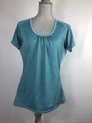  The North Face Vapor Wick M/L? Teal Blue Stripe Athletic Short Sleeve Top • $19.99