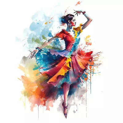 Flamenco Dancer Motion Rainbow Colour Dress Dance Canvas Poster Picture Wall Art • £12.99