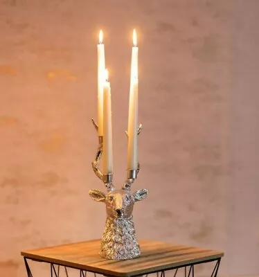 £23.99 • Buy Silver Stag Head Taper Candle Holder Table Centrepiece Rustic Home Decor Xmas 