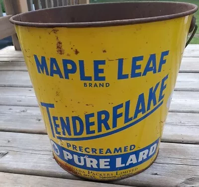 Vintage Tin Porcelain Advertising Bucket Maple Leaf Tenderflake • $62.07