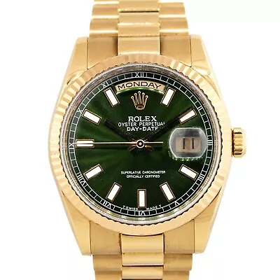 Rolex 118238 Presidential Day Date 18k Yellow Gold Green Dial Watch • $32995