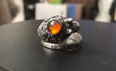 Antique Amber Gem Dragon Ring CONSECRATED Tibetan Healer's Talisman RARE Sz 10 • $19.93