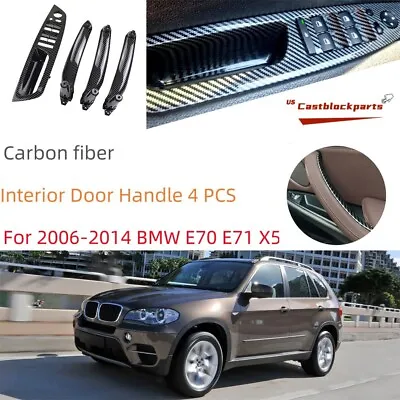 $53.19 • Buy For BMW E70 E71 X5 2006-2014 4 Pcs Interior Door Handle Carbon Fiber Color