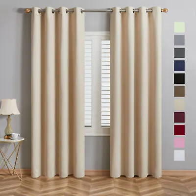 £39.99 • Buy Pair Ready Made Thick Thermal Blackout Curtains Eyelet Ring Top Or Pencil Pleat