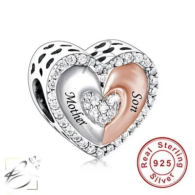 £16.45 • Buy 💖 Mother And Son Love Heart Charm 925 Sterling Silver And Rose Gold 💖
